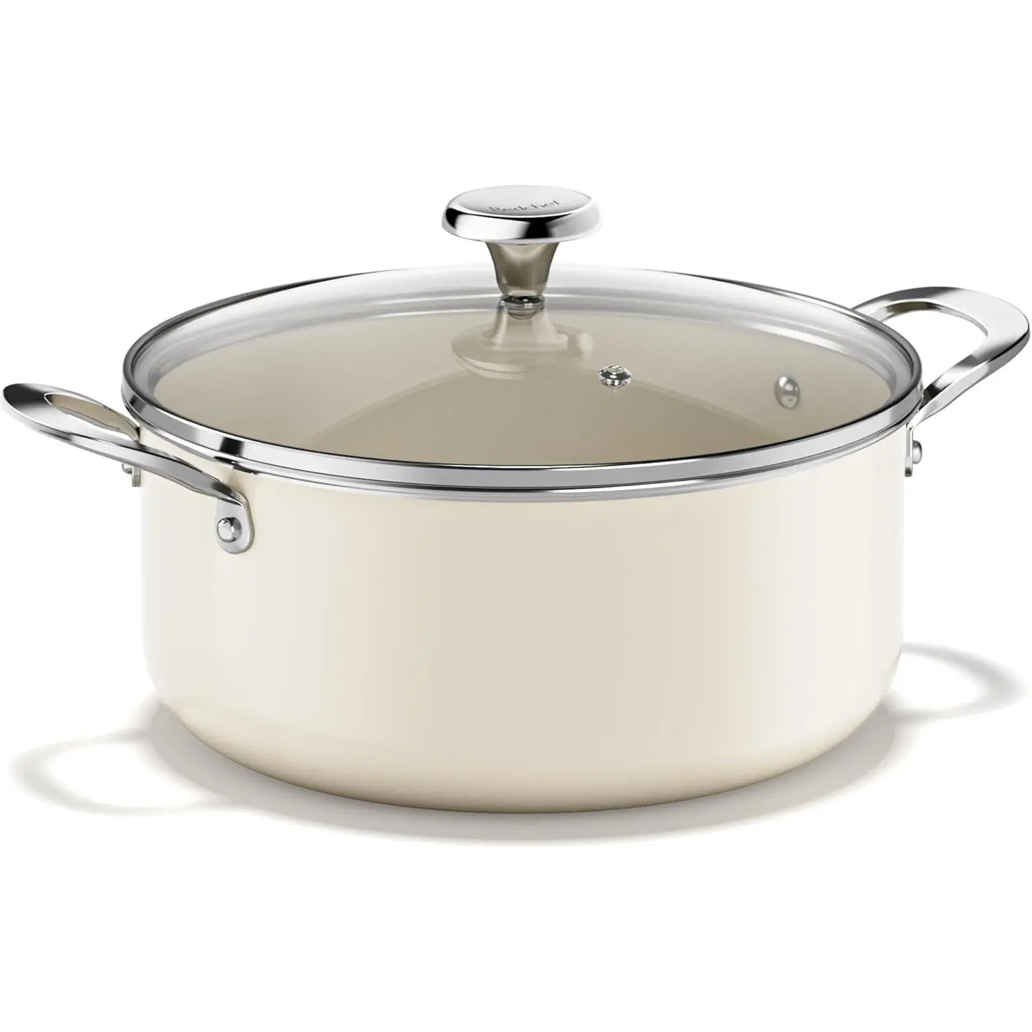 Redchef 5 Qt Ceramic Nonstick Stock Pot with Lid, Compatible with All Stoves Including Induction, Even Heating, Stay-Cool Handles, Oven & Dishwasher Safe, PTFE PFAS Free, Beige