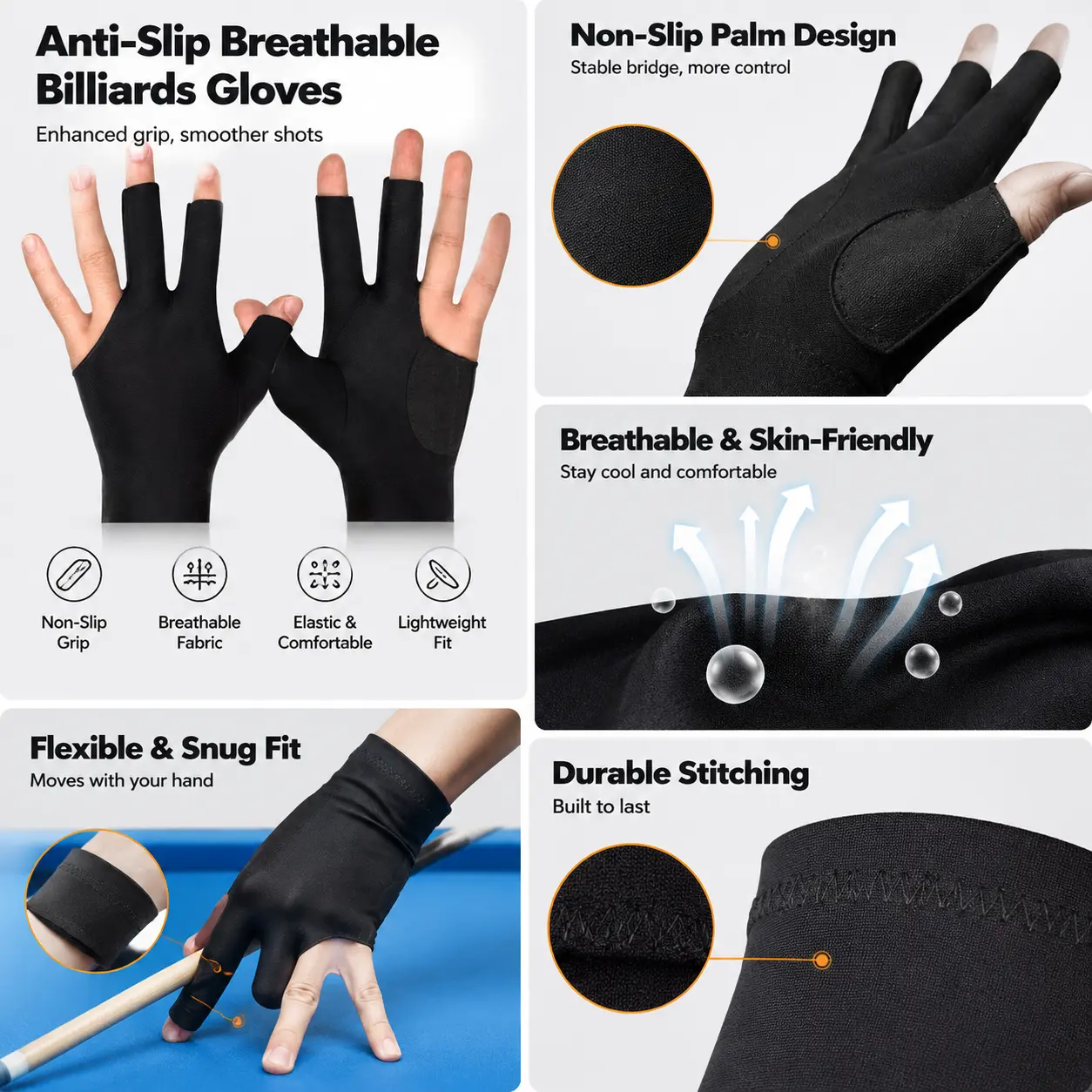 Premium Snooker and Pool Glove for Left Hand – Ultra-Thin, High-Stretch Breathable Fabric with Enhanced Grip for Smooth Cue Control, Ideal for Competitive Play and Casual Practice by Men and Women
