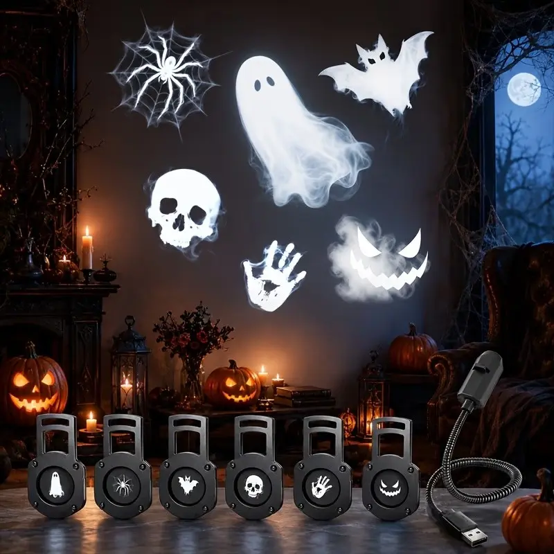 USB Powered Halloween Projector Light, Various Horror Patterns, LED Festival Party Decor, Indoor Wall Ceiling Night Light, Home Bedroom Living Room Decoration