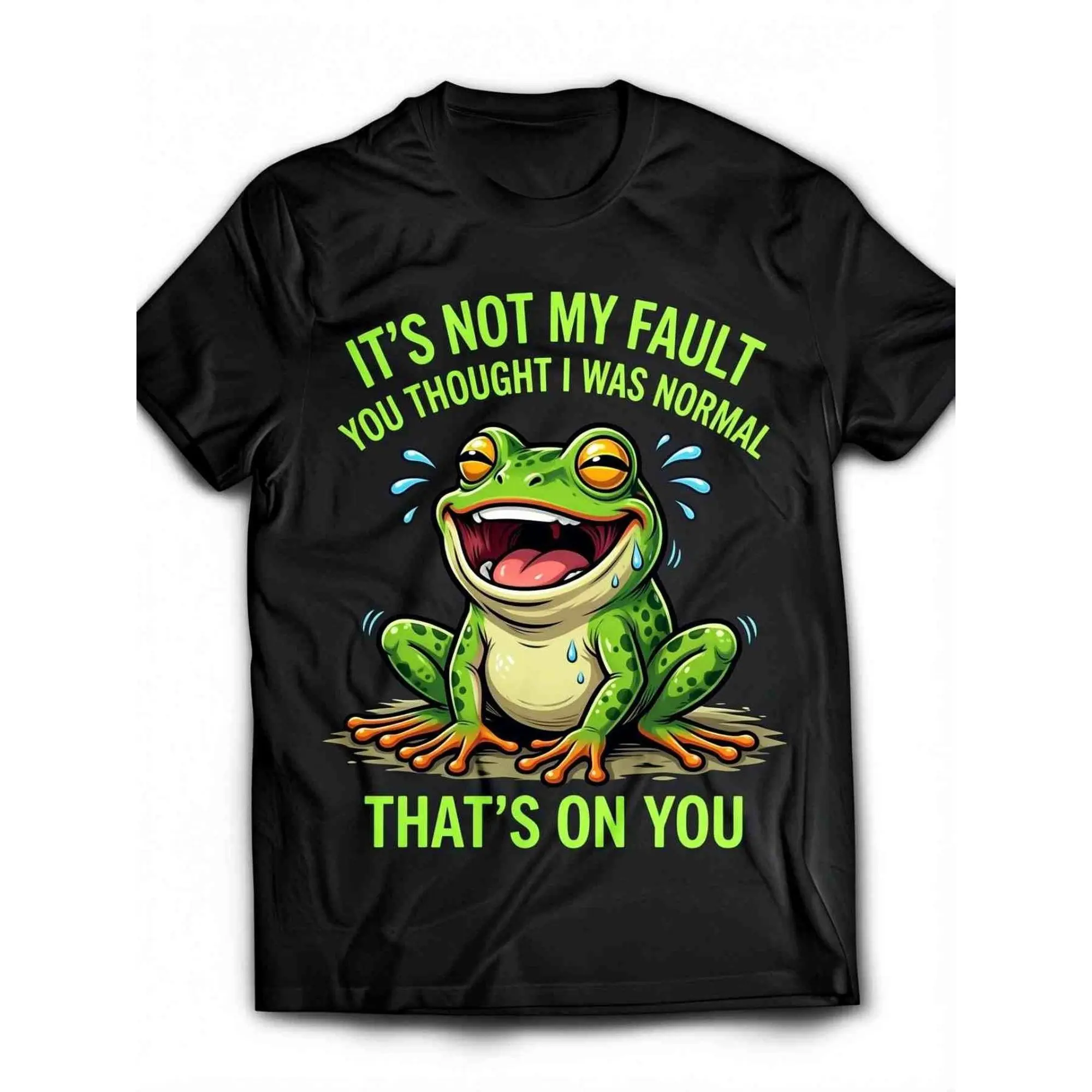 Men'S And Women'S Same Fun Frog Print T-Shirt, You Think I'M Normal And Blame Me, Humorous Pattern Round Neck Short Sleeves Black Bottom~~ Gift Personalized Design