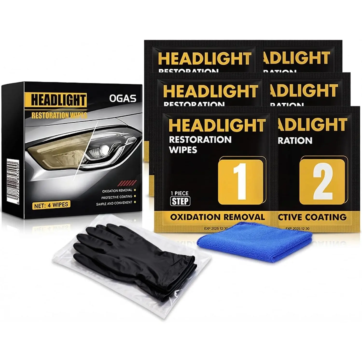 Headlight Restoration Kit (3 Sets), 2-Step No Sanding Headlight Cleaner Wipes, Removes Yellowing & Oxidation, Restores Clear Headlights with UV Protection, Easy DIY Headlight Repair Kit for