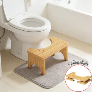 Wooden Toilet Stool with Non-Slip Base - Foldable & Easy-to-Store-Heavy-Duty Bathroom Toilet Seat, Sturdy Legs for Elderly, Disabled, Home Use - Tool-Free Installation, No Assembly Required, Bathroom Access Aid with Durable Construction
