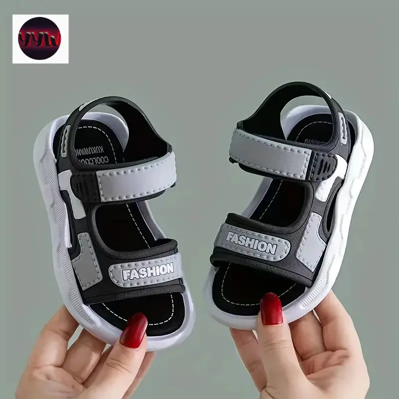 YYW1 Boys' Casual Beach Sandals - Soft Sole, Closure Strap, Lightweight PVC Upper, Black Rubber Sole, Toddler Sizes, Casual Wear, Beach Look Footwear for Youngsters