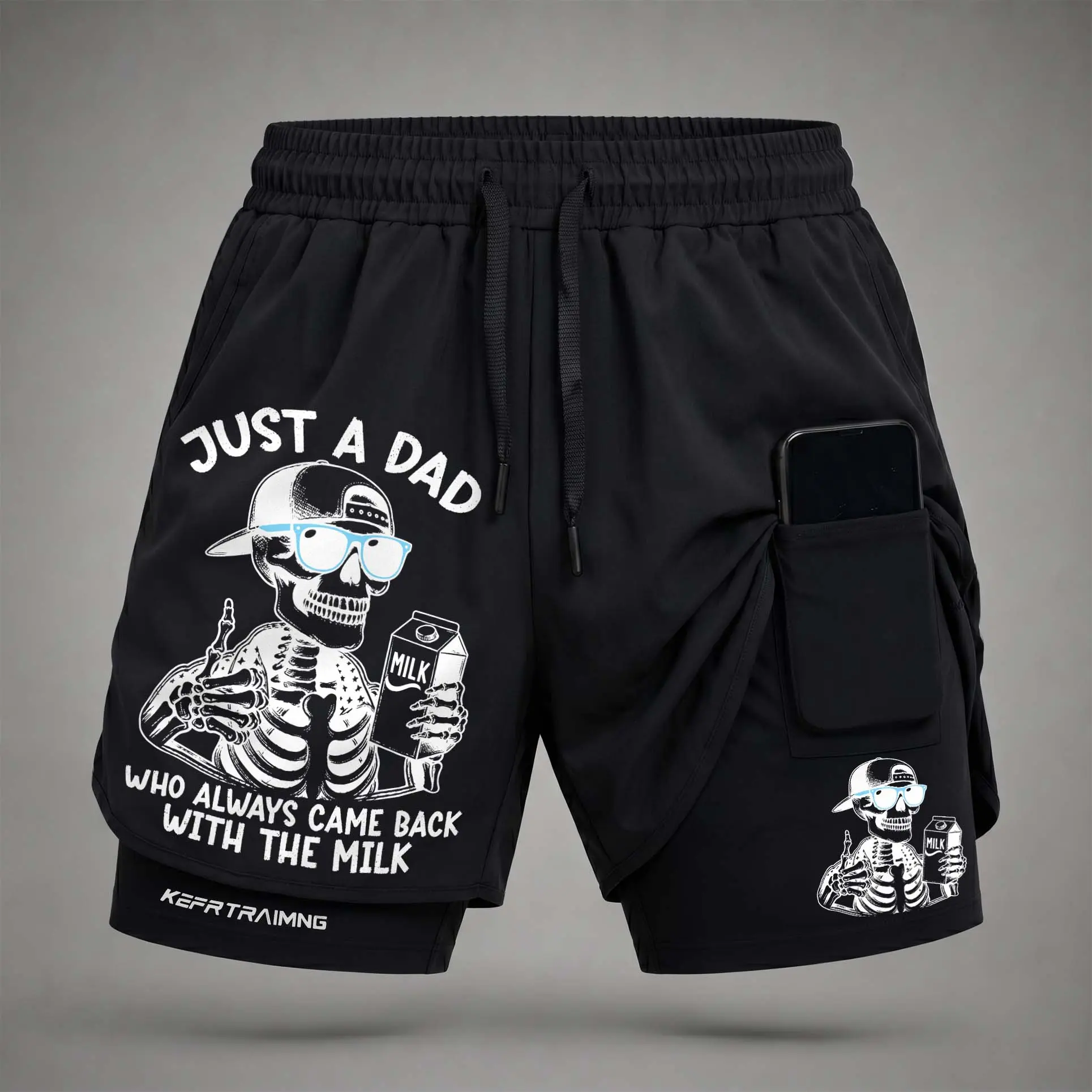 Men's 2-in-1 Athletic Shorts with "Just A Dad" Graphic, Regular Fit Polyester Blend with Quick-Dry Compression Liner and Phone Pocket, Male, Gym Running, Machine Wash, Training Shorts, Athletic Wear, Shorts Length