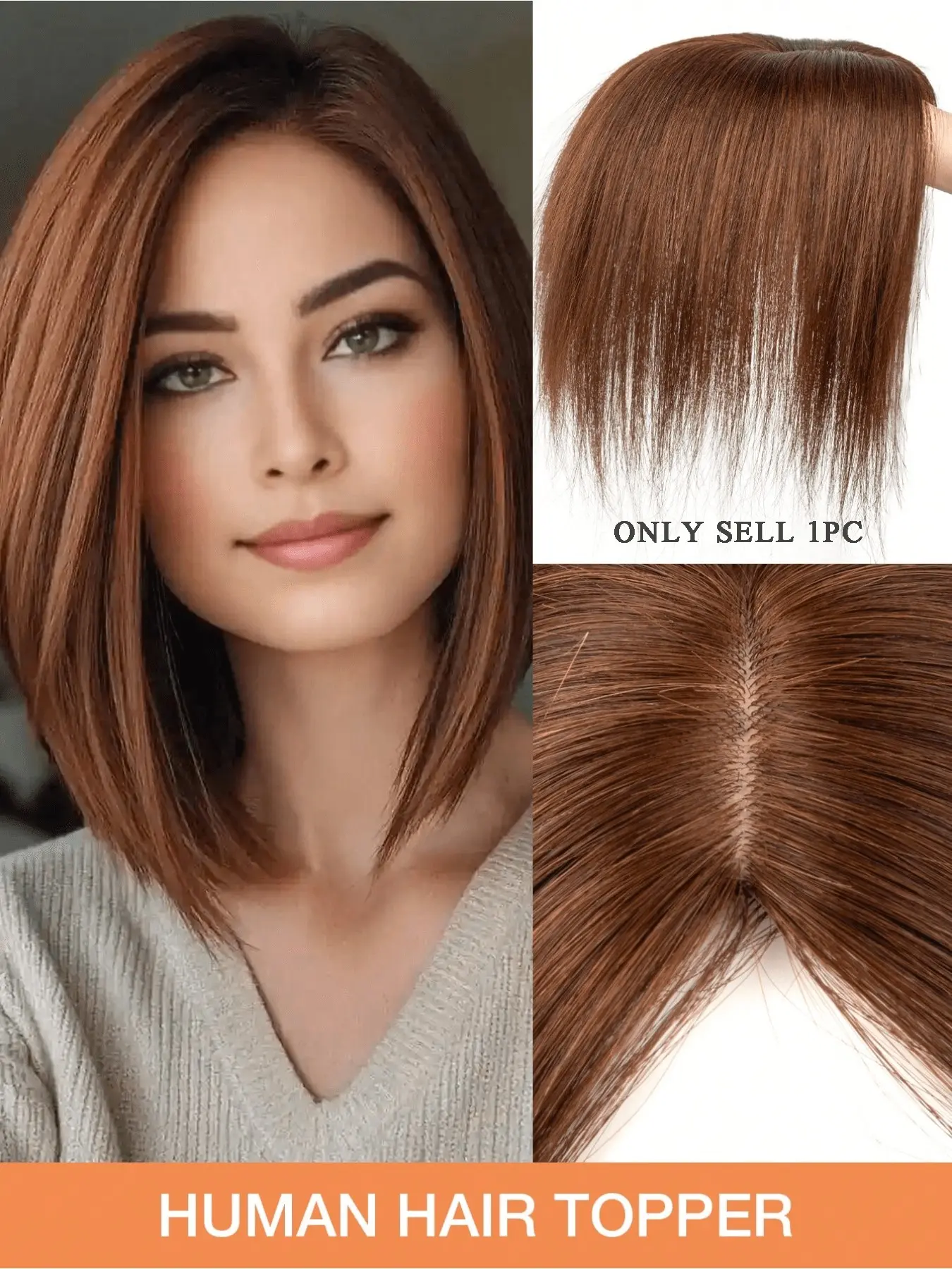 Handmade Top Hair Extension Piece (middle Part), Lace Base Size 2.76x4.33 Inches, Natural Look, Straight / Dual Color Options