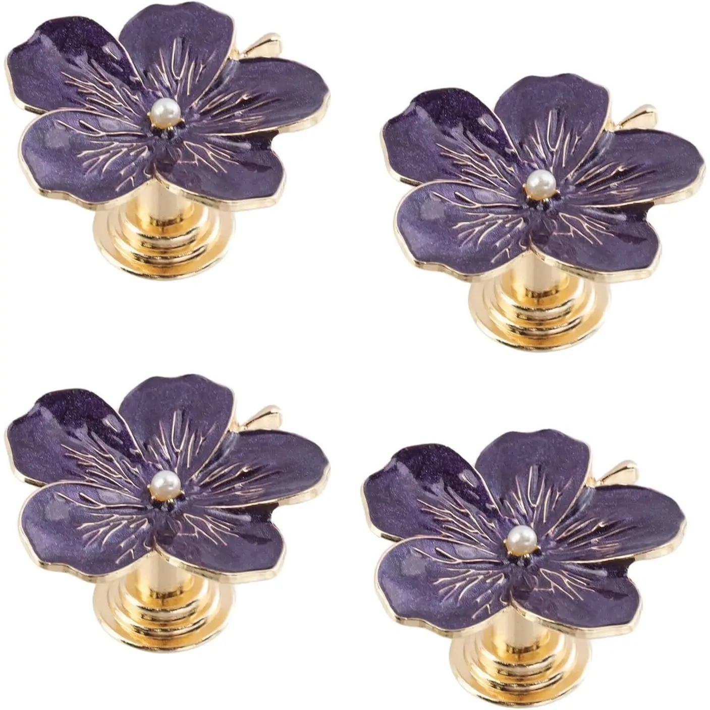 4Pcs Flower Cabinet Knobs 1.7in, Purple Drawer Pulls for Dresser