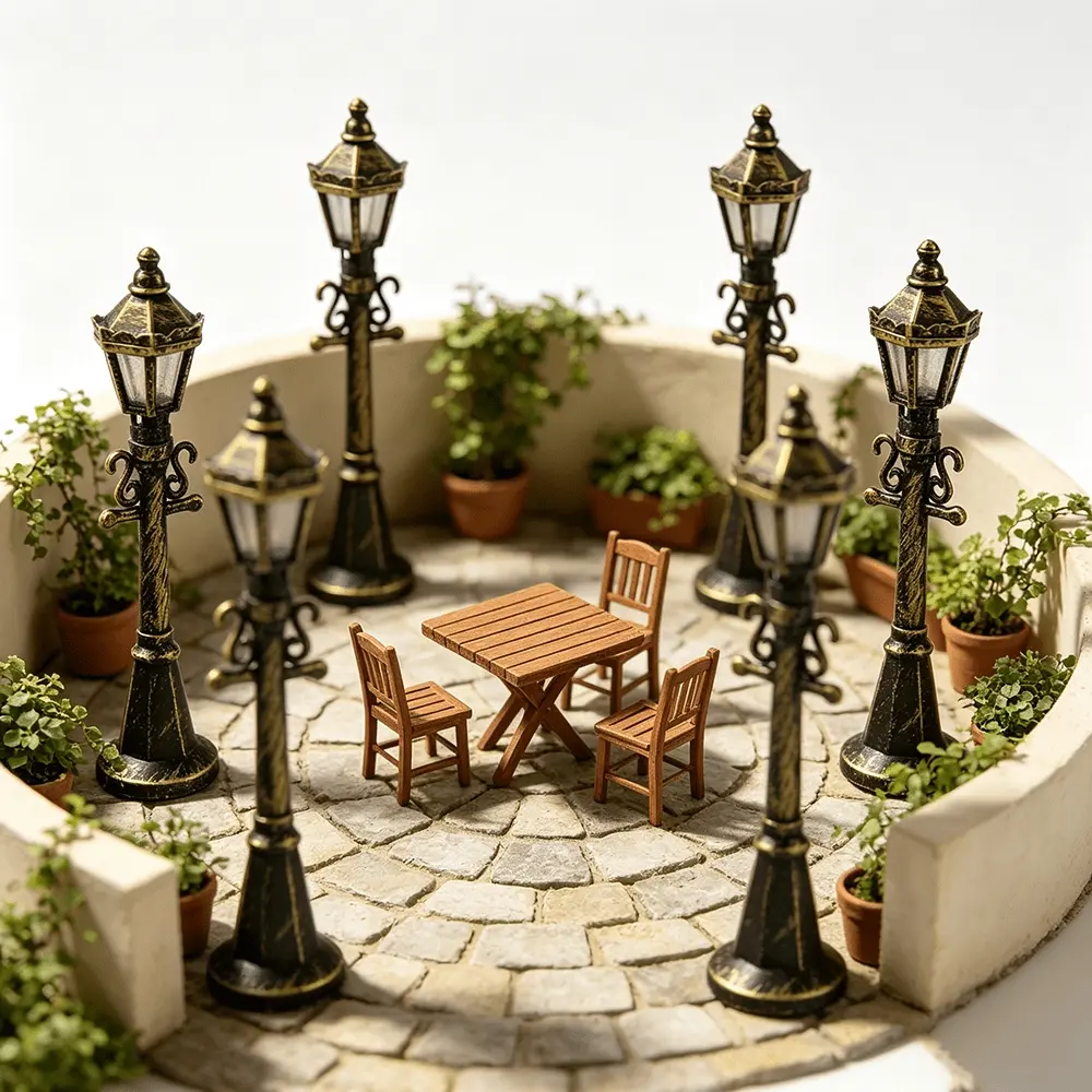 6 pcs Miniature vintage European street lamp ornaments, creating a warm festive atmosphere. enrich miniature building layout details, micro-landscape landscaping and DIY accessories.