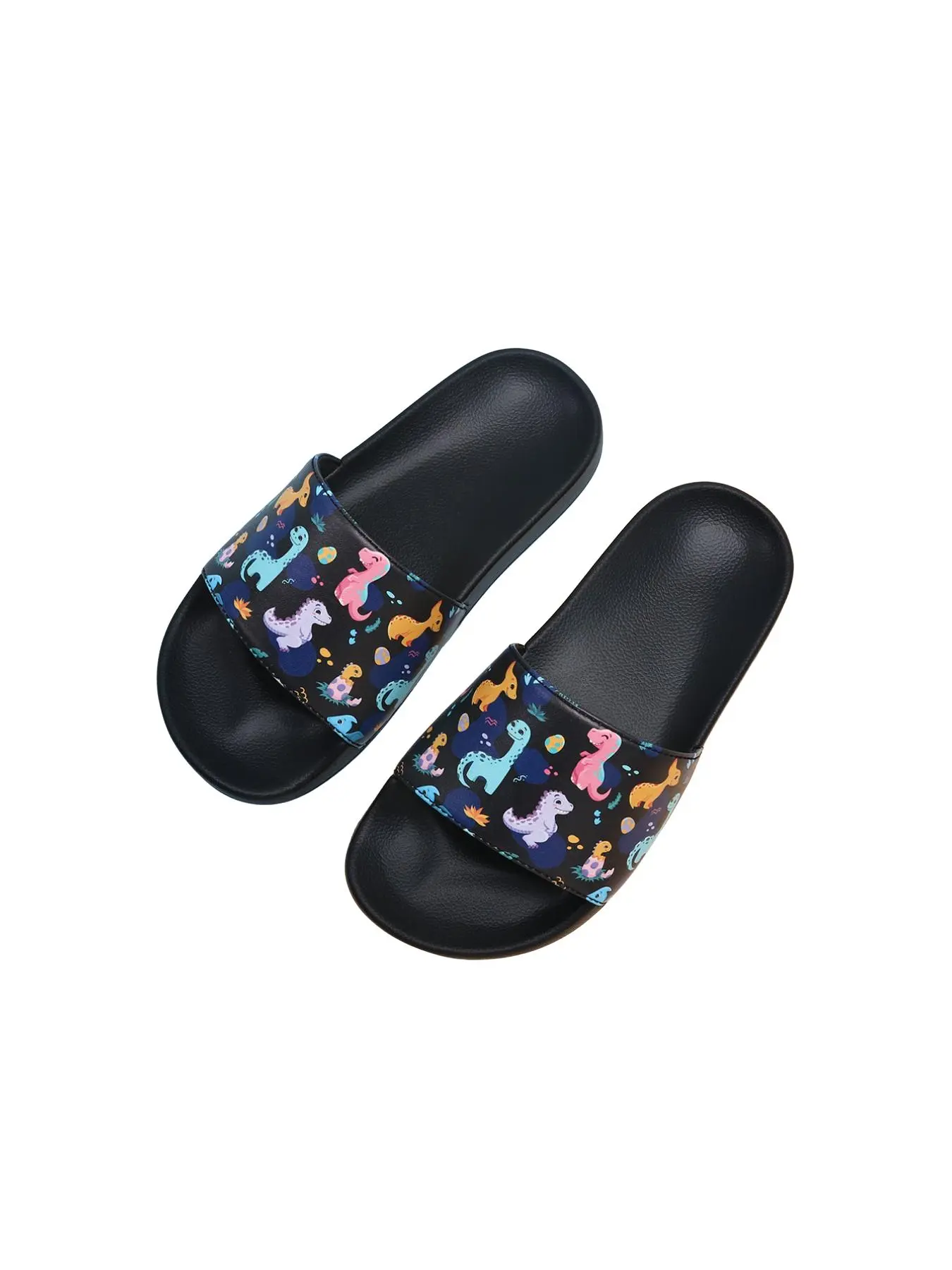 Colorful Cartoon Dinosaur Print Kids Slippers, Soft Eva Non-Slip Waterproof Open-Toe, Casual Mid-Top PU Leather, Summer Outdoor Use