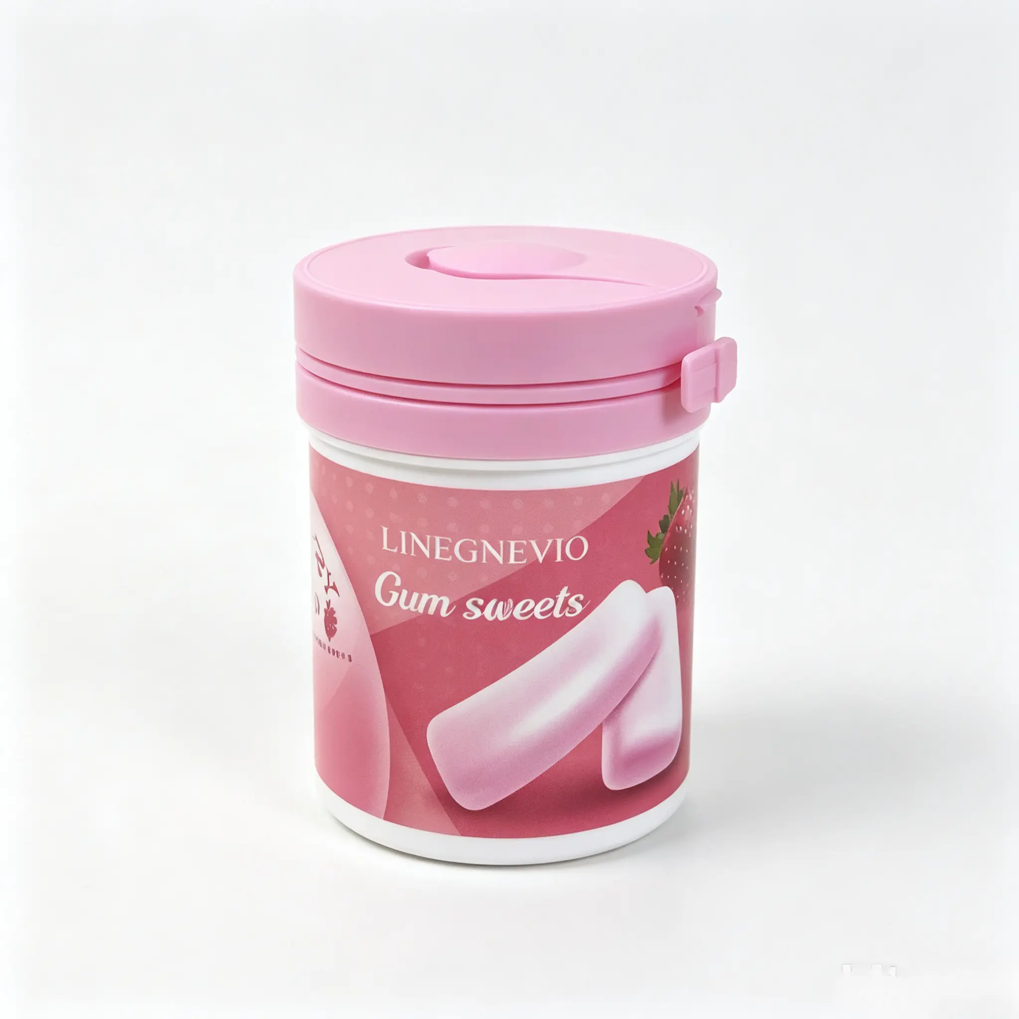 LINEGNEVIO 30-Piece Strawberry Gum Sweets Bottle, Refreshing Fruity Bubble Gum for Fresh Breath Snacks (Health & Wellness Beauty Supplement), 30 Pieces