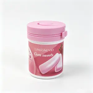 LINEGNEVIO 30-Piece Strawberry Gum Sweets Bottle, Refreshing Fruity Bubble Gum for Fresh Breath Snacks (Health & Wellness Beauty Supplement), 30 Pieces