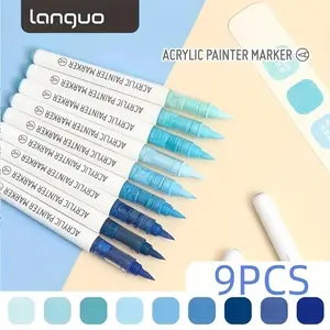 Languo 9pcs Soft Tip Acrylic Paint Markers, Liquid Ink Flow Control, Art Pens for Drawing, Coloring, Professional Art, Christmas Gift