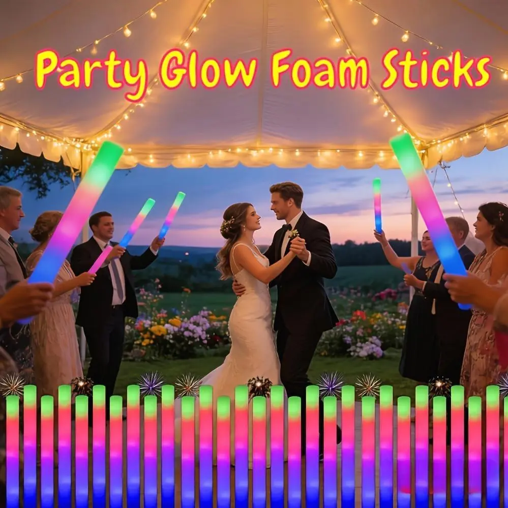 28/48/100pcs Pack LED Foam Light Sticks - 3-Mode Color Changing Flashing Party Favors with Flashing Modes Suitable for Weddings, Birthdays, Concerts, Camping, for Halloween, Christmas, Diwali, Easter, Oktoberfest - - Cheering Devices