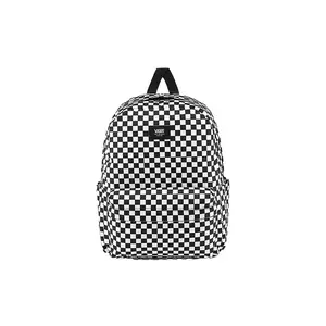 Vans Checkerboard Classic Small Logo Zip-Up Polyester Backpack for Men and Women, Black and White
