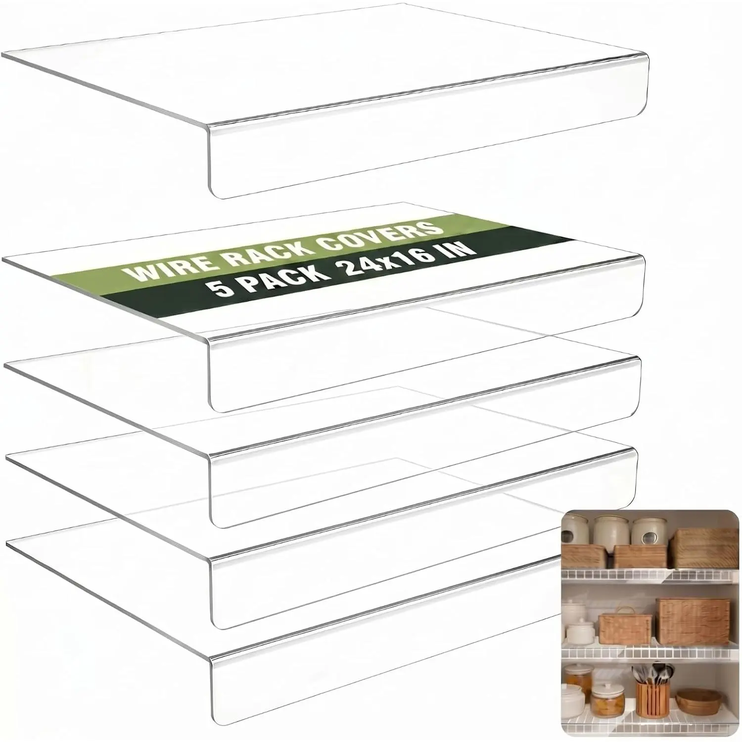 5 count 24" W x 16" D Wire Shelf Covers for Shelving, Wire Rack Covers for Pantry, Clear  Sturdy Panel Cover Damp Proof Liners for Kitchen Storage Organization
