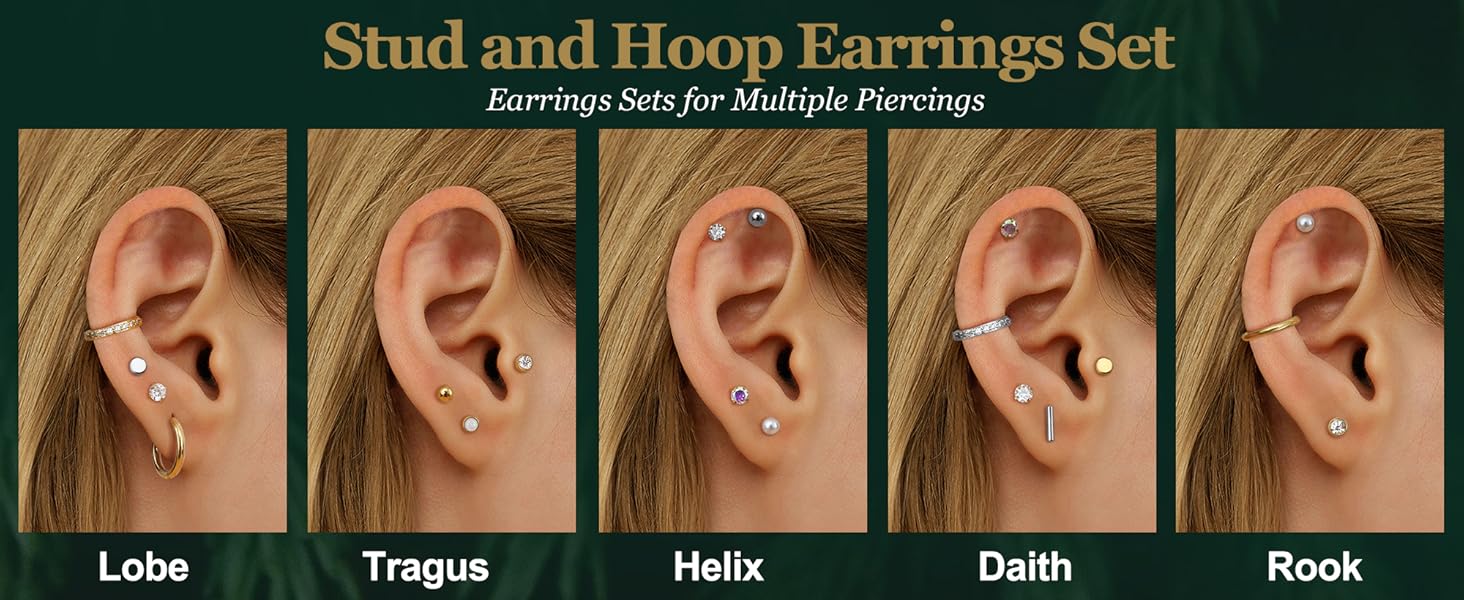 YADOCA Hypoallergenic Earrings for Sensitive Ears-20G Flat Back Earrings for Women Men-Small Surgical Steel Stud Earrings Huggie Hoop Cartilage Nap Earring Sets