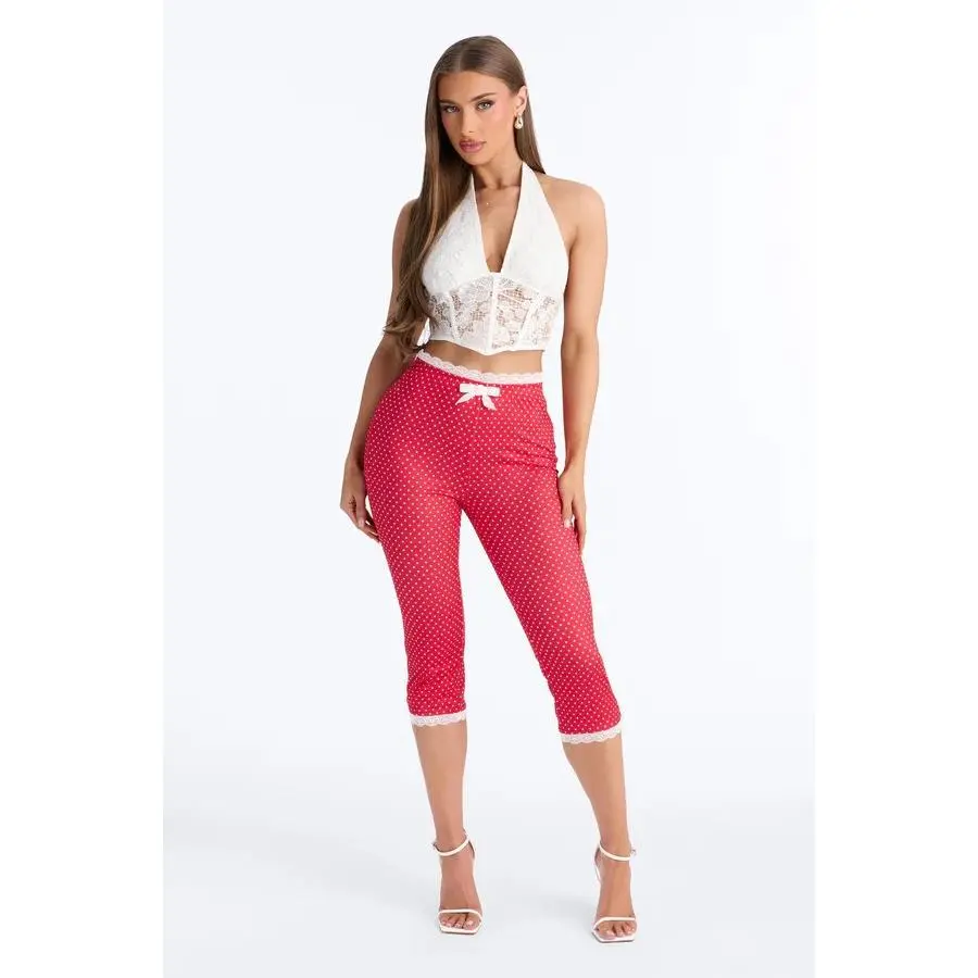 Women High Waist Capri Pants, Lace Splice Slim Fit 3/4 Cropped Pants, Elastic Summer Thin Capri Leggings for Daily Casual Wear