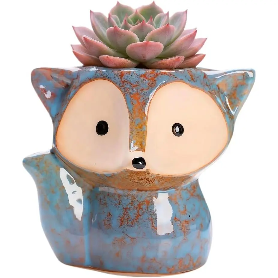 Cute Cartoon Fox Shaped Ceramic Succulent Cactus Vase Flower  Pots for  Garden Office Desktop Decoration ()