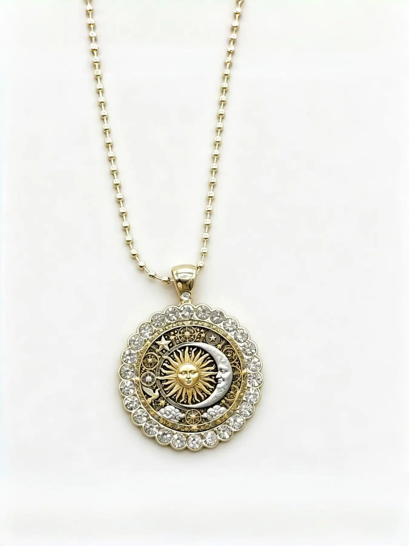 New Retro Sun and Moon Pendant Long Necklace, Four Seasons Style, Perfect for Daily Wear, Parties, and Dance Events, Chain Jewelry