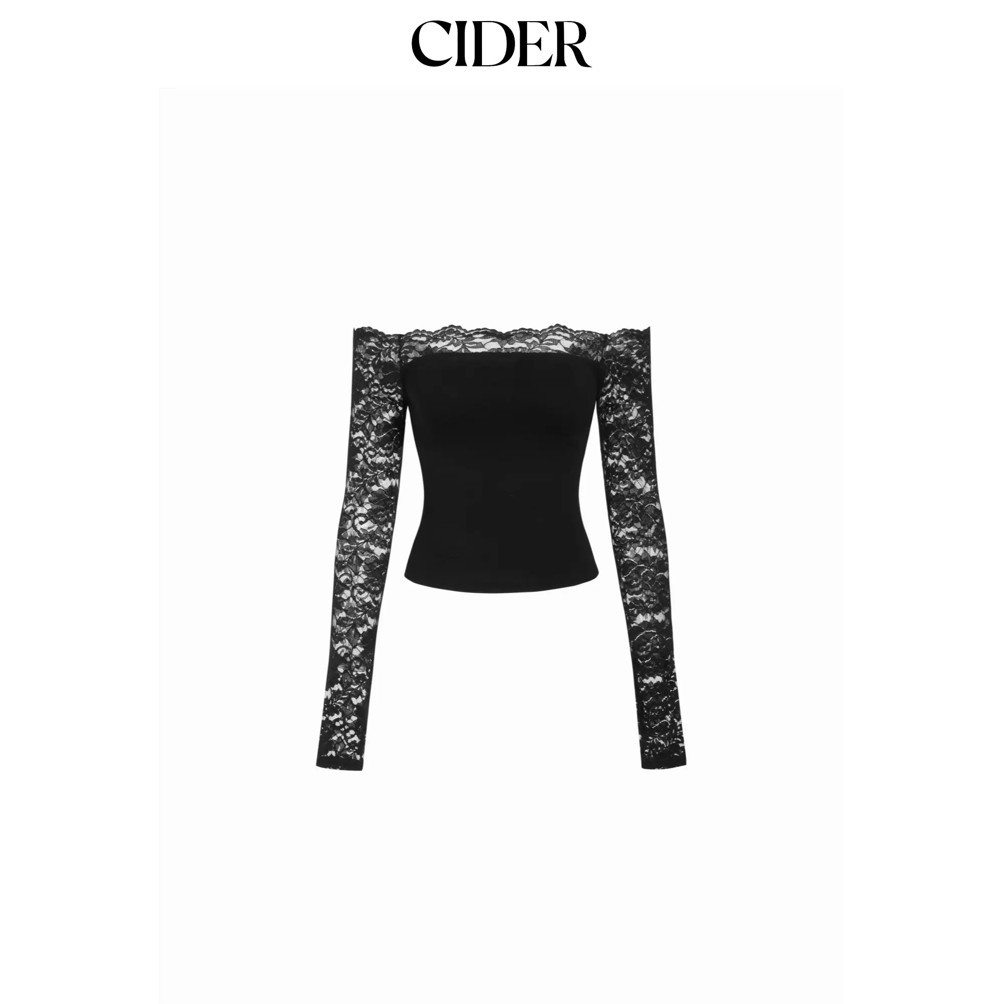 Cider Lace Panel Off-shoulder Long Sleeve Crop Top SummerFinds