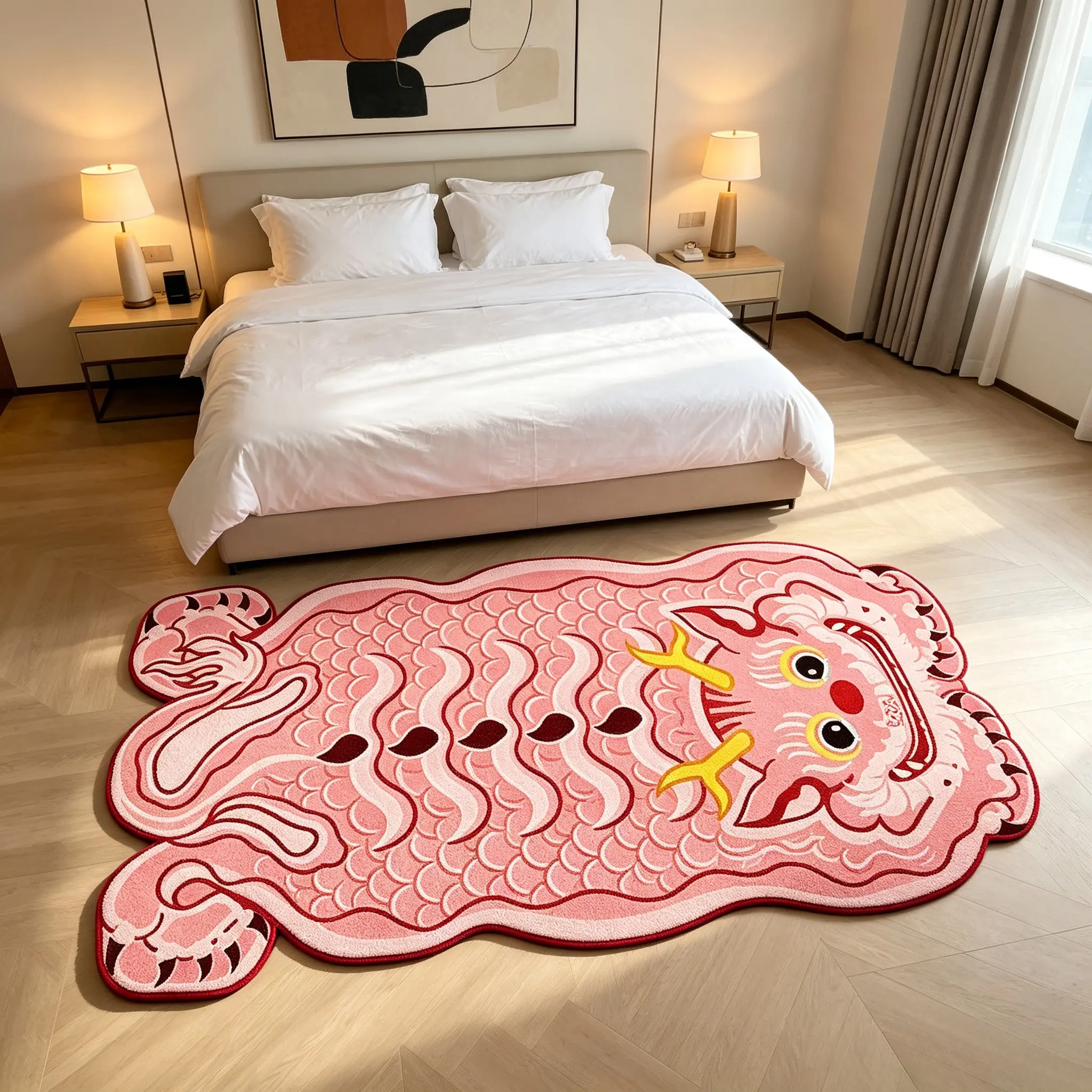 American Retro Cartoon Dragon Print Living Room Rug, Fashion Street Style Creative Design, Non-Slip, Easy Clean, Unique Rugs