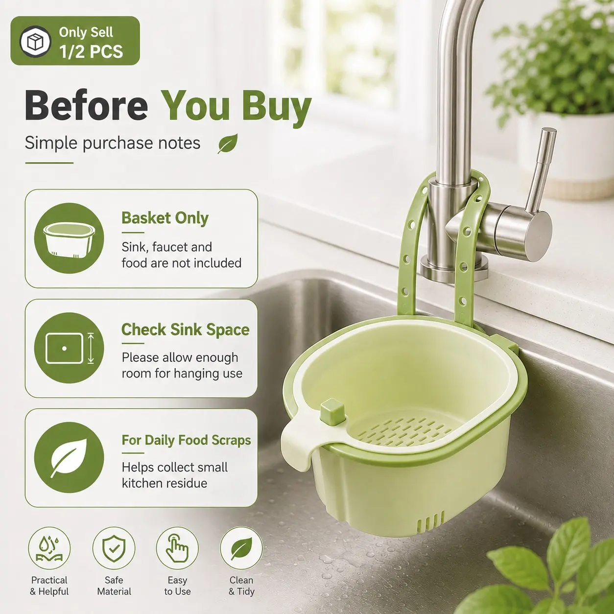 1/2 PCS New Cactus Kitchen Sink Strainer Basket, Hanging Drain Filter, One-Press Food Waste Dump Design, Fine Mesh Fast Drainage, Food Residue Separation