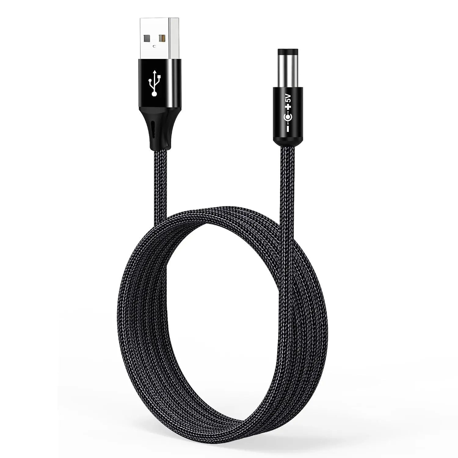 3.3ft USB to DC 5V Charging Cable with 5521 (5.5x2.1mm) Plug, Braided Shell, Durable for CCTV Cameras, Electronic Devices, Alloy