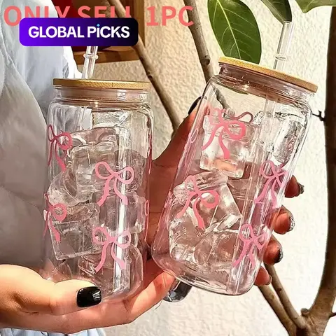Bow Pattern Cup, 1 Count Portable Drinking Cup with Straw & Lid, Aesthetic Durable Plastic Water Bottles, Drinking Cup for Home, Office, School & Outdoor Camping, Stylish Bottle, Drinkware #GLOBAL PICKS