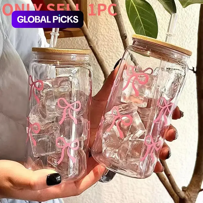 Bow Pattern Cup, 1 Count Portable Drinking Cup with Straw & Lid, Aesthetic Durable Plastic Water Bottle, Drinking Cup for Home Office School Outdoor Camping, Drinkware Water Bottles #GLOBAL PICKS