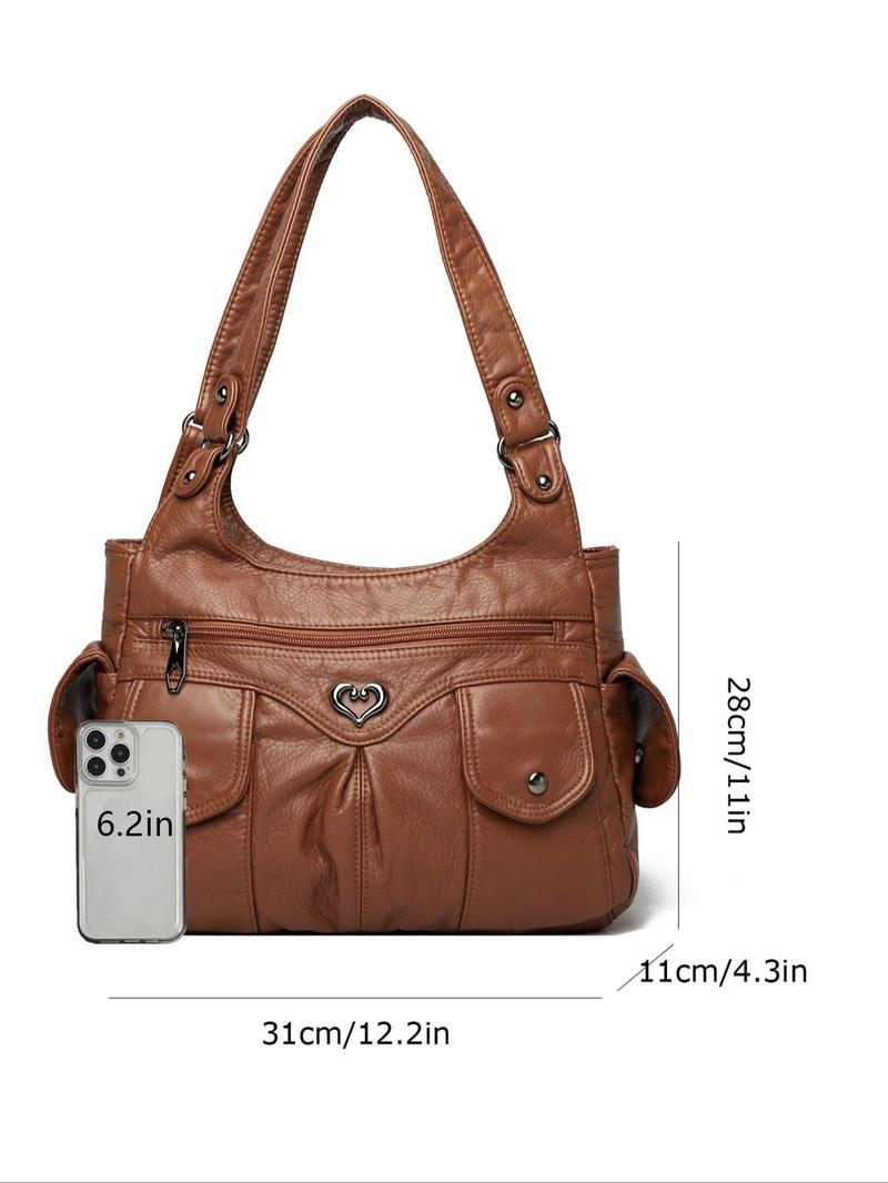 Women's Fashionable Plain Heart Decorated Shoulder Bag, Elegant Bag, Casual Large-Capacity for Daily Used, Trendy Versatile Shopping Bag, Hobo Bag