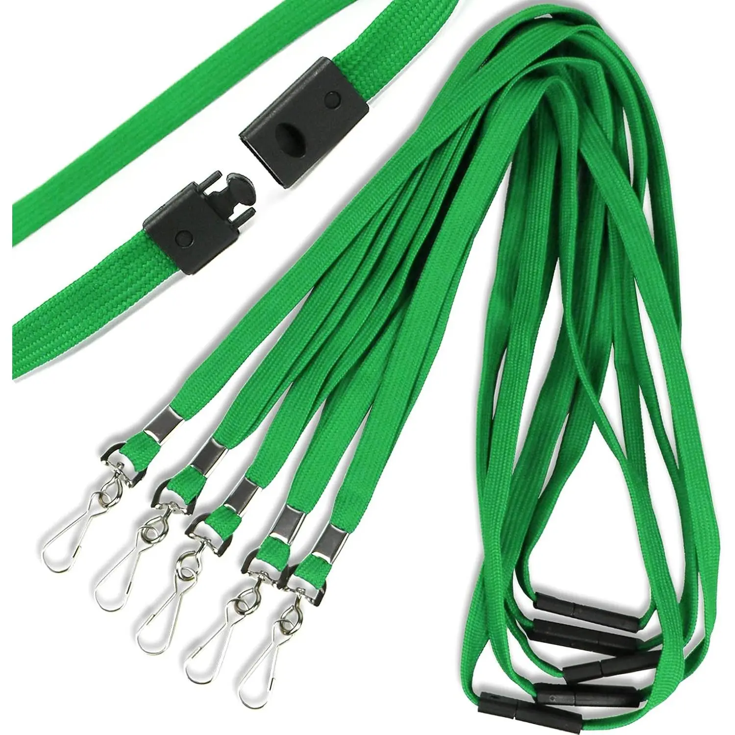 Safety Breakaway Lanyard with J-Hook Flat Lanyards for ID Badges Cruise Lanyard Bulk  Lanyards for Women/Men Business Card Name Tag Holder Employee Students (Green, Breakaway 50 Pack)