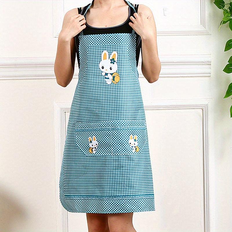 Cute Bunny Plaid Kitchen Apron, Soft Peach Velvet Fabric, Stylish & Durable Design, Perfect Gift for Cooking Enthusiasts