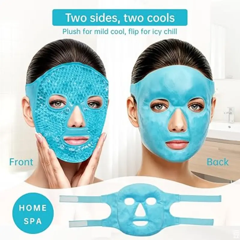 Reusable Ice Hot Facial Cold Pack, Gel Pad Eye Compress for Swollen Eyes and Puffiness, Face Therapy Cooling Mask for Home Office Travel Gym Hotel Dorm