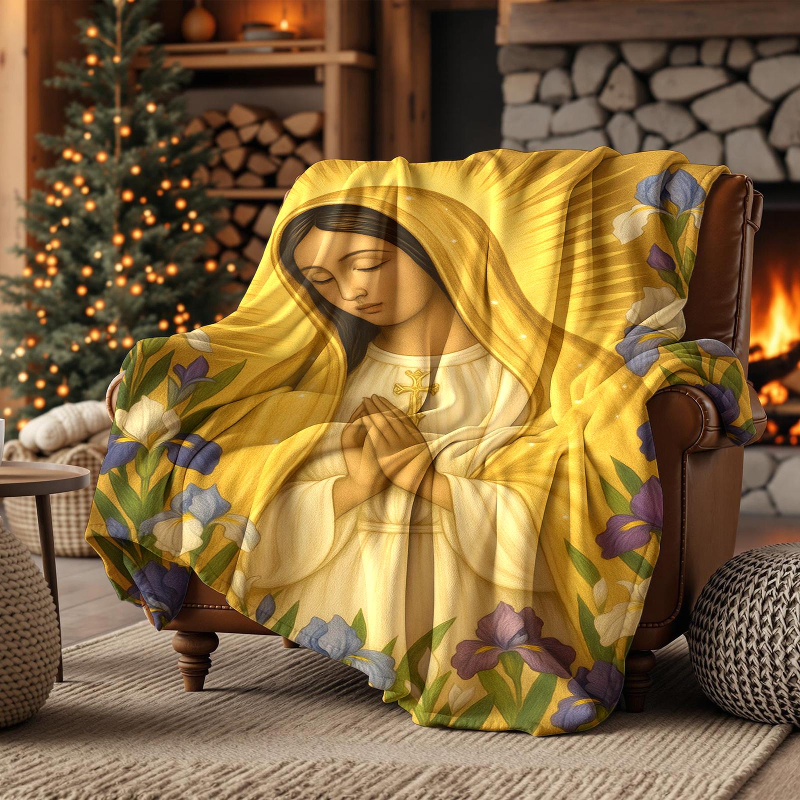 Virgin Mary Pattern Soft Warm Throw Blanket Mary Garden Air - conditioned Room Warm Nap Blanket for Home Office Travel