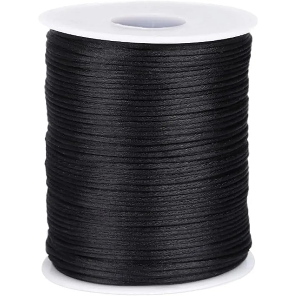 1.5mm X 109 Yards Black Nylon Satin Cord, Wind Chime Cord Necklace String  for Bracelet  Making Macrame Waxed, Trim Cord Lanyards, Craft, Braided Beading
