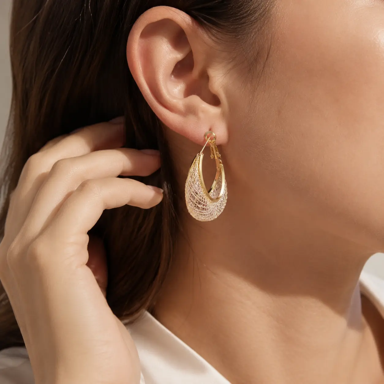 Women's Hip Hop Punk Style Teardrop Mesh Hollow Earrings, Clip-On Costume Jewelry for Everyday Wear