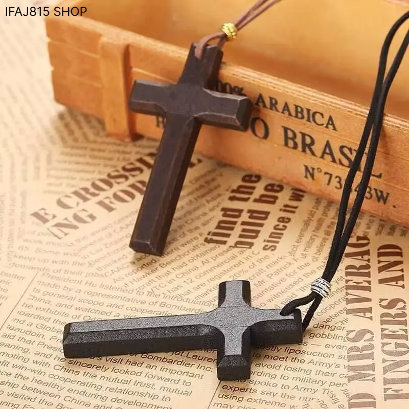 Unisex Handmade Wooden Cross Necklace - 5x8cm Boho Rustic Christian Costume Jewelry with Adjustable Velvet Rope, Long Sweater Chain for Daily Wear & Prayer, Adjustable Rope, Unisex Wear, Cross Shape, Adjustable Circumference