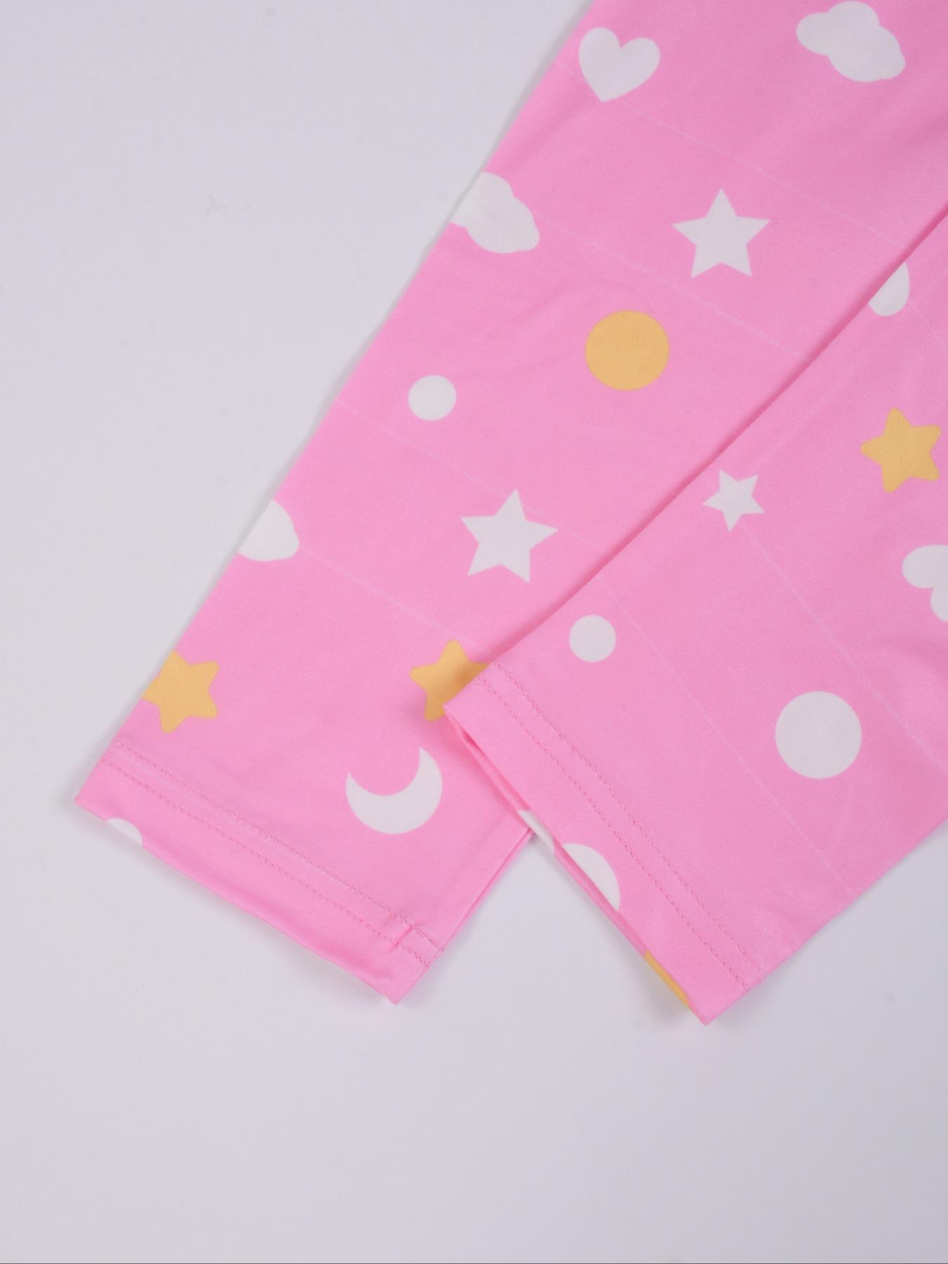 Toddler Girl's Cartoon & Letter Print Long Sleeve Tee & Elastic Waist Pants Loungewear Set, Casual Comfy Round Neck Top & Trousers Lounge Set, Kids Loungewear for Fall & Winter, Snug Fit Pajamas