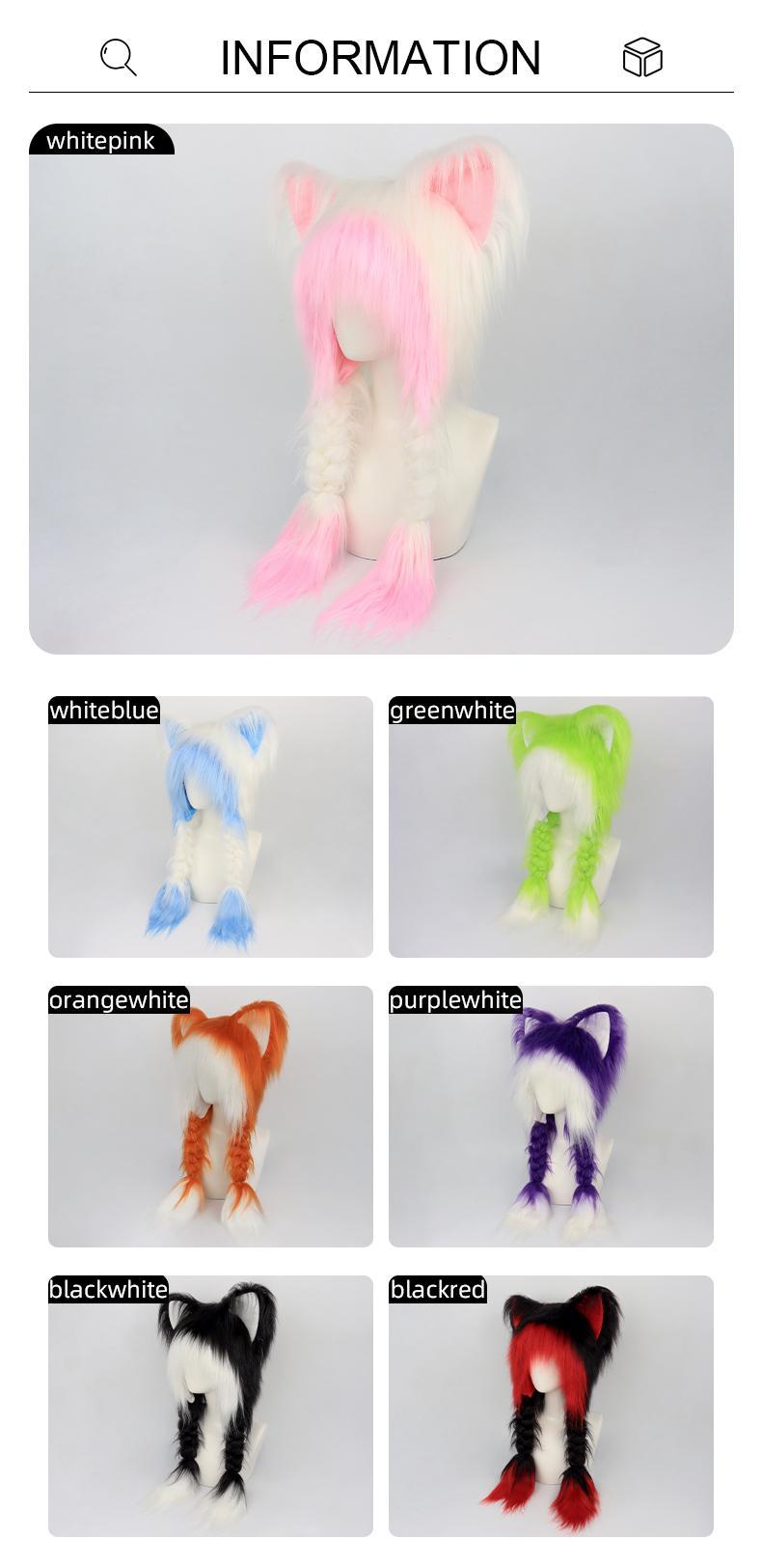 Valentine's Day gift recommendation—a soft, plush animal ear hat with braids, perfect for cosplay and winter party looks, available in white and pink.