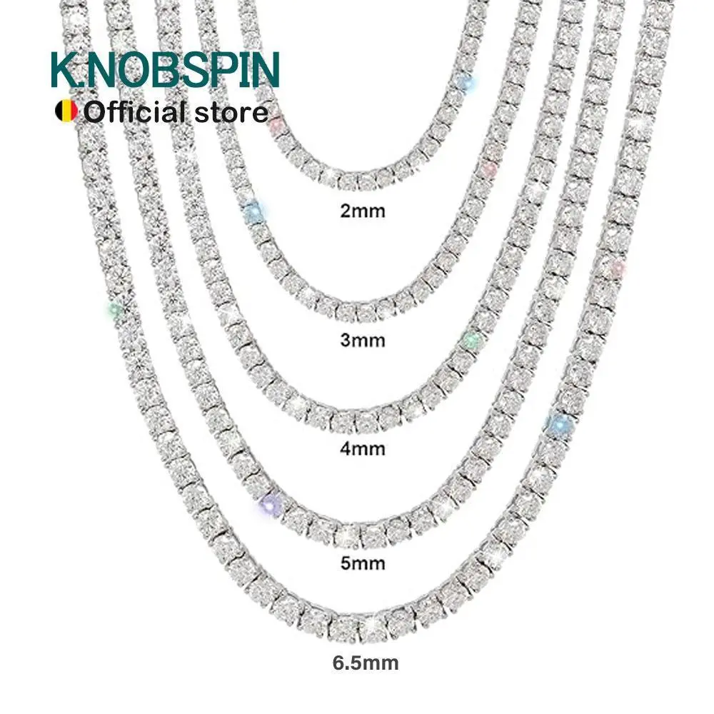 KNOBSPIN GRA Certified Moissanite Tennis Necklace - 2/3/4/5/6.5mm Solid 925 Sterling Silver Moissanite Chain, Fashion Accessory Necklace for Women, Fashion Necklace
