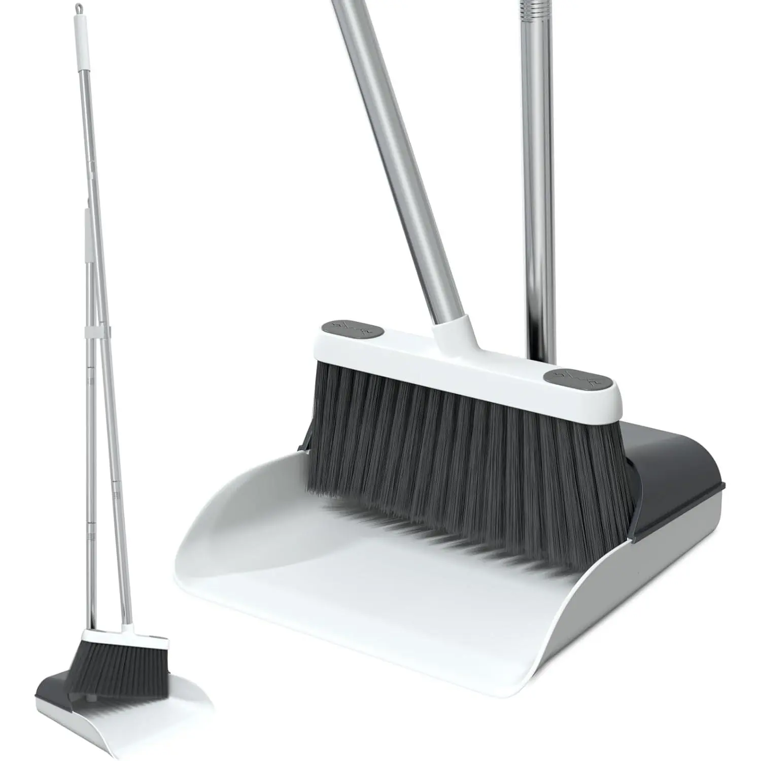 Stand Up Dustpan and Broom Set 50" Long Handle Broom with Dust Pan, 20 °   Angled for Ergonomic Home Office Indoor Sweeping