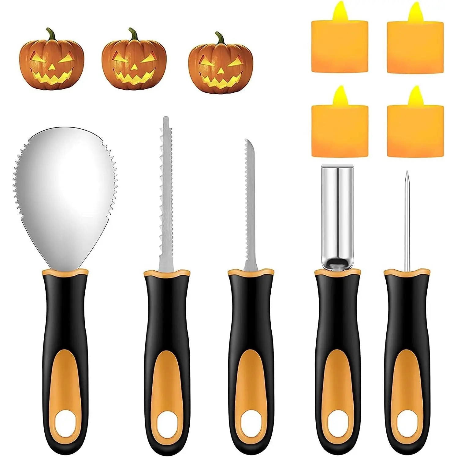 Yixiang 5Pcs Heavy-Duty Stainless Steel Pumpkin Carving Kit, Kitchen Gadget for Carved Pumpkins