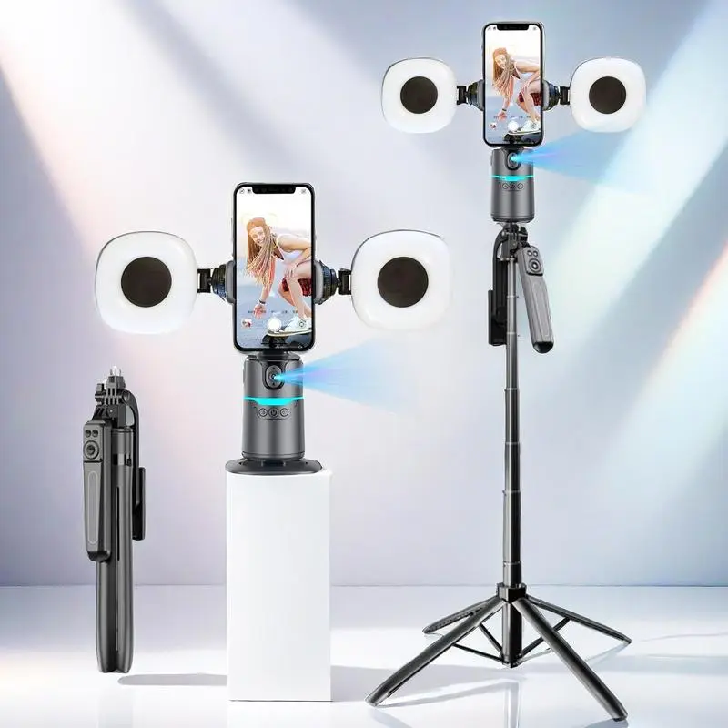 360 Degree Rotatable Face Tracking Smart Selfie Stick Gimbal Tripod Light, Portable Foldable Phone Stabilizer, Selfie Stand, Selfie Accessories for Video Recording