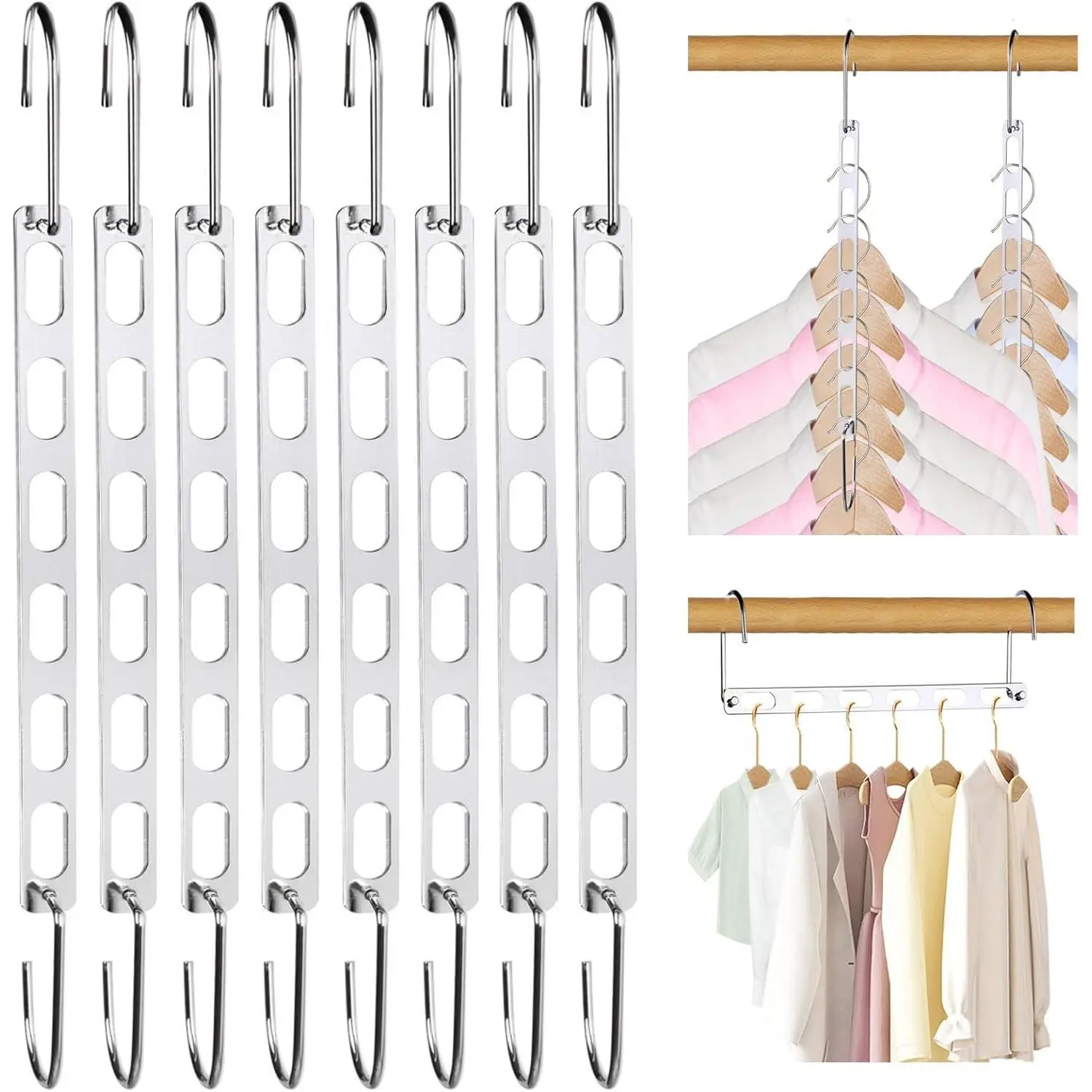 8 Packs Space Saving Hangers for Closet, Collapsible Closet Organizer, Metal Clothes Hangers for Organization and Storage, Dorm Room Essentials