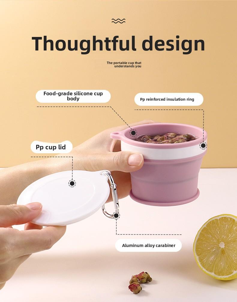 New Silicone Foldable Water Cup with Hook Portable Travel Coffee Mug Outdoor Camping Hiking Teethbrush Cup for Business Trip