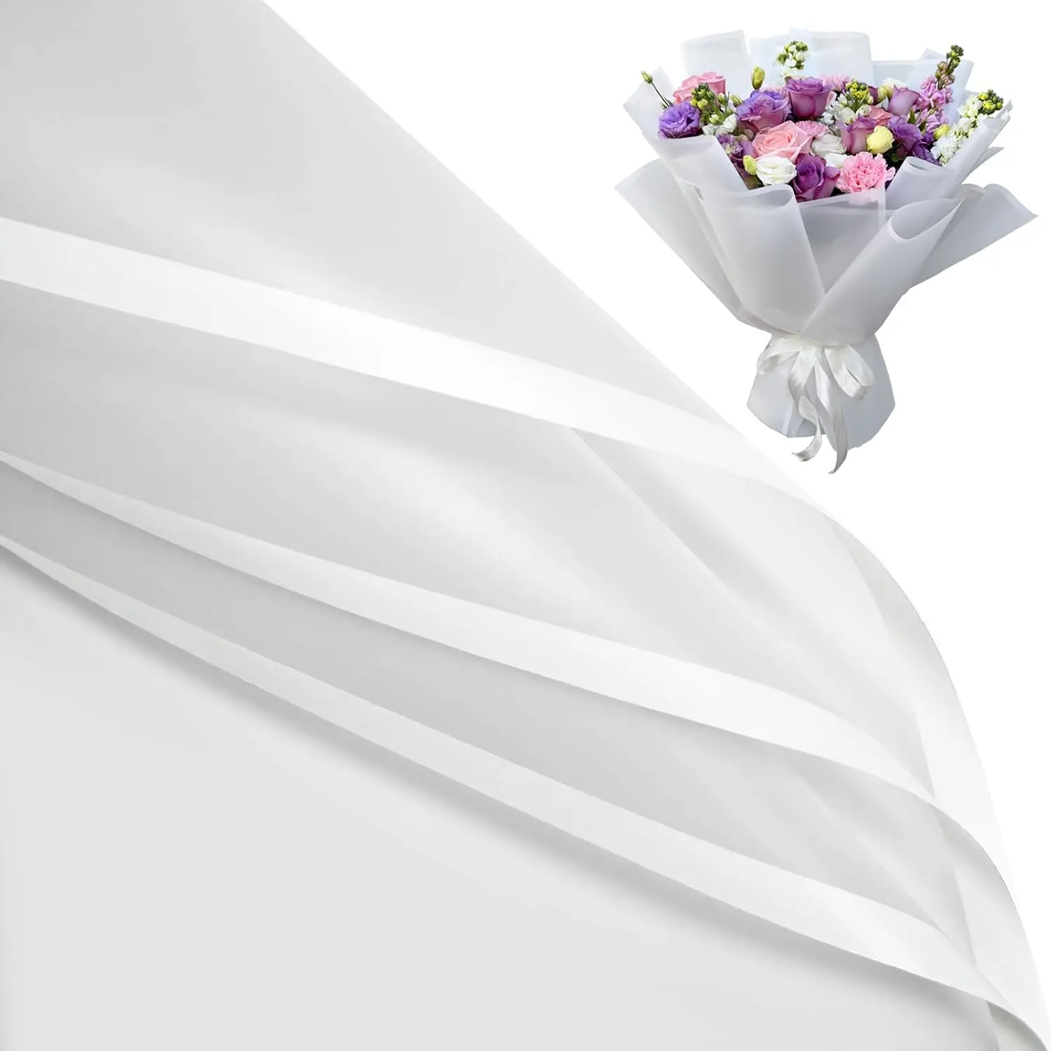 20 Sheets Floral Wrapping Paper,  Bouquet Wrapping, 22.8x22.8IN, Florist Supplies Packaging Paper, DIY  Box, Wedding & Birthday Gifts, Translucent White