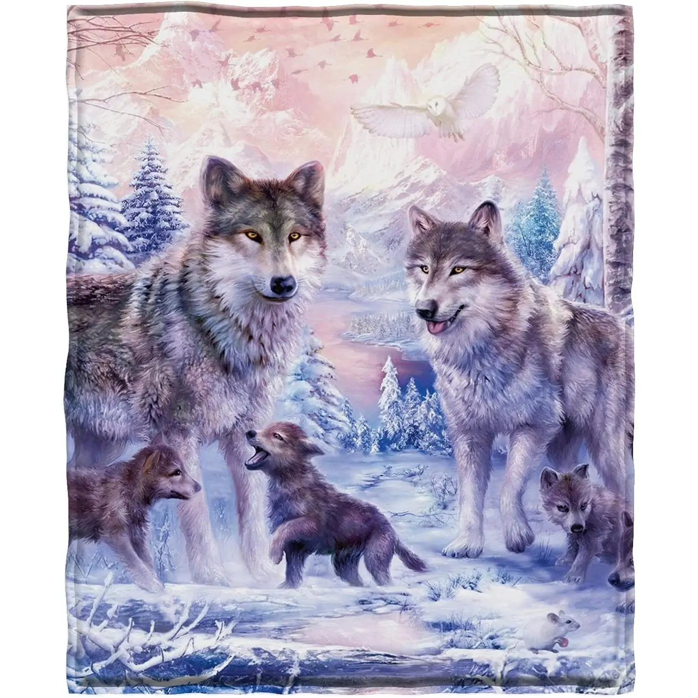 Blankets and Throws - Fleece Wolves Blanket Snow Decorative  for Adults and  Family Love Design Pretty Art   Decorative Living Room Sofa Hug Plush Soft Beding Nap Cozy