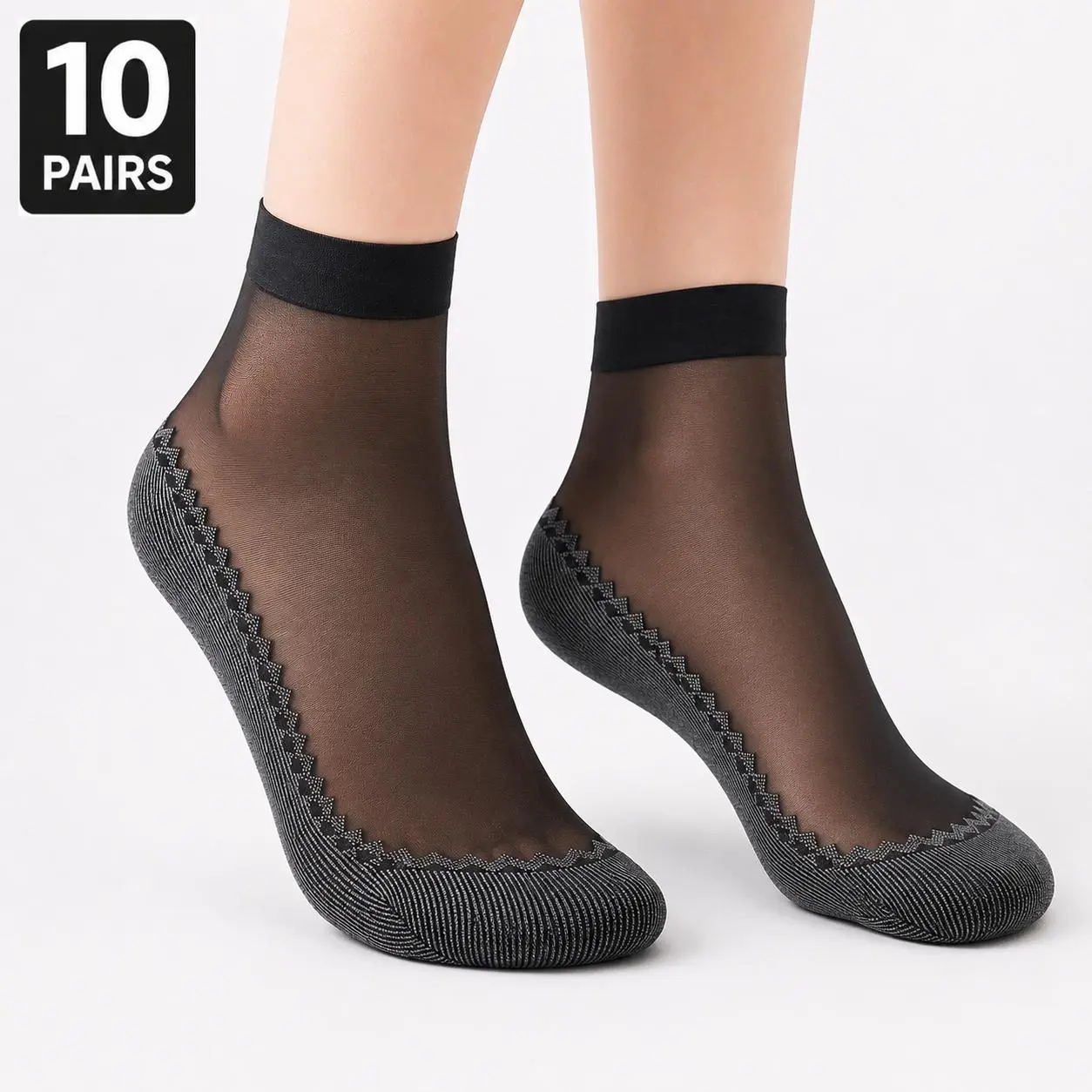 Women's Sheer Ankle Socks with Sweat-Absorbent Cotton Sole, Low Cut Transparent Short Thin Socks, Lightweight Breathable Hosiery Soft Cuff Scalloped Edge for Flats Loafers Sneakers, Summer Cute Dress Casual Socks for Ladies Girls  Womenswear, 10 Pairs sum