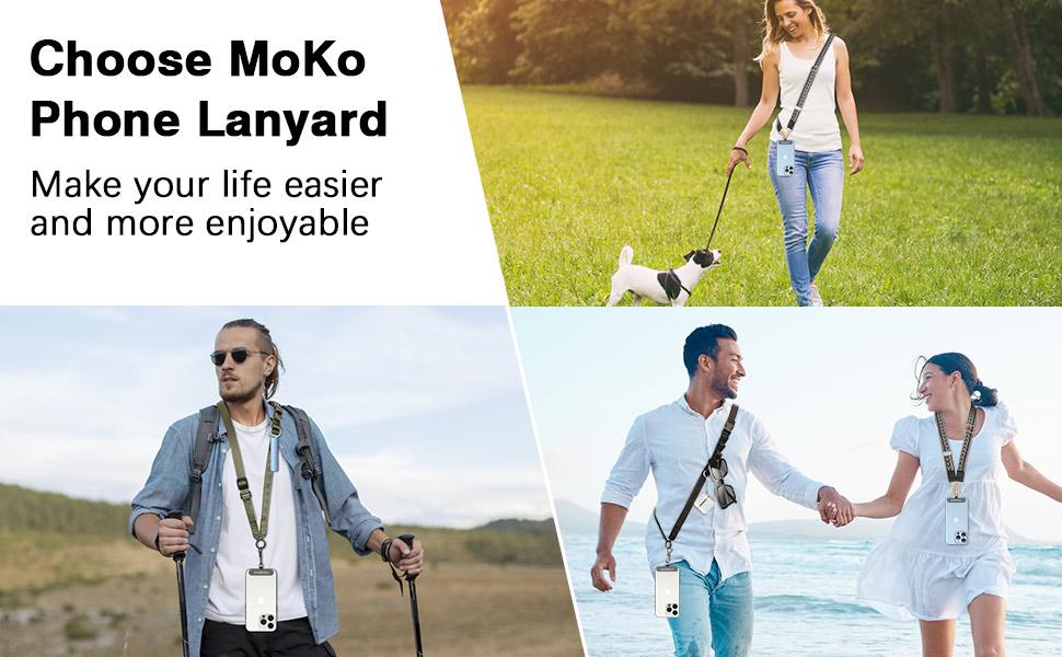 MoKo Universal Phone Lanyard - Adjustable Nylon Crossbody Strap with Detachable Patch Hands-Free for iPhone & Most Smartphones - Black - Army Green