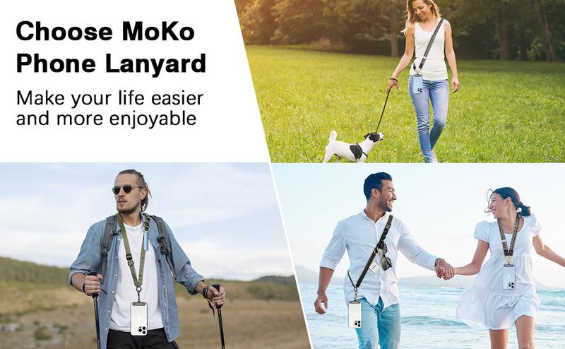 MoKo Universal Phone Lanyard - Adjustable Nylon Crossbody Strap with Detachable Patch Hands-Free for iPhone & Most Smartphones - Black - Army Green