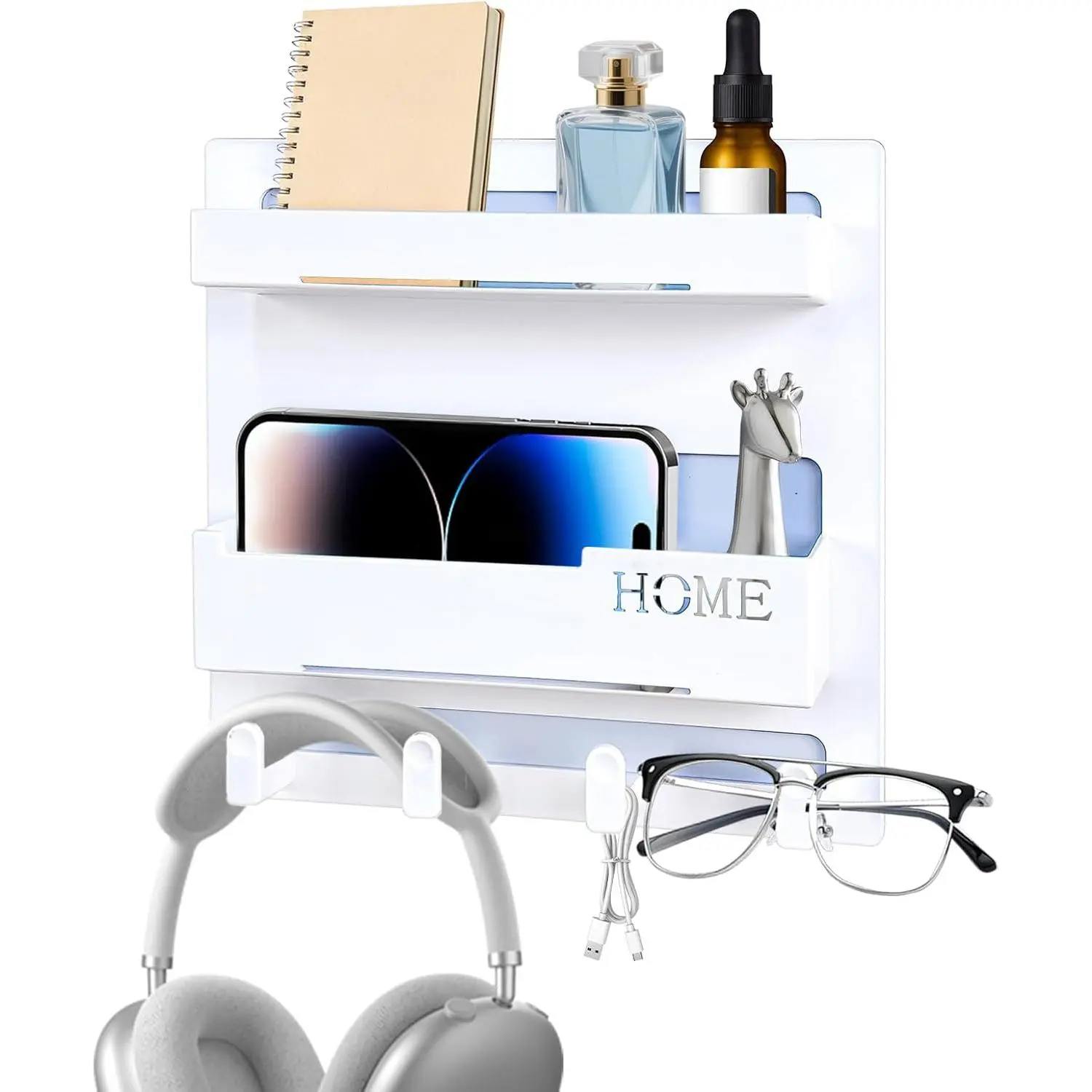 KEYCHAD Bedside Shelf for Dorm Bed & Small Spaces - No Drill Floating Wall Organizer, Wall Mounted Bed Shelf Storage, Dorm Room Essentials for Girls, Cute Storage Decor for Bunk Bed, Small Room